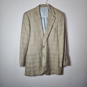 Huddersfield 100% Bamboo Custom Tan Blue Glen Check 40R 2 Button Double Vent EUC